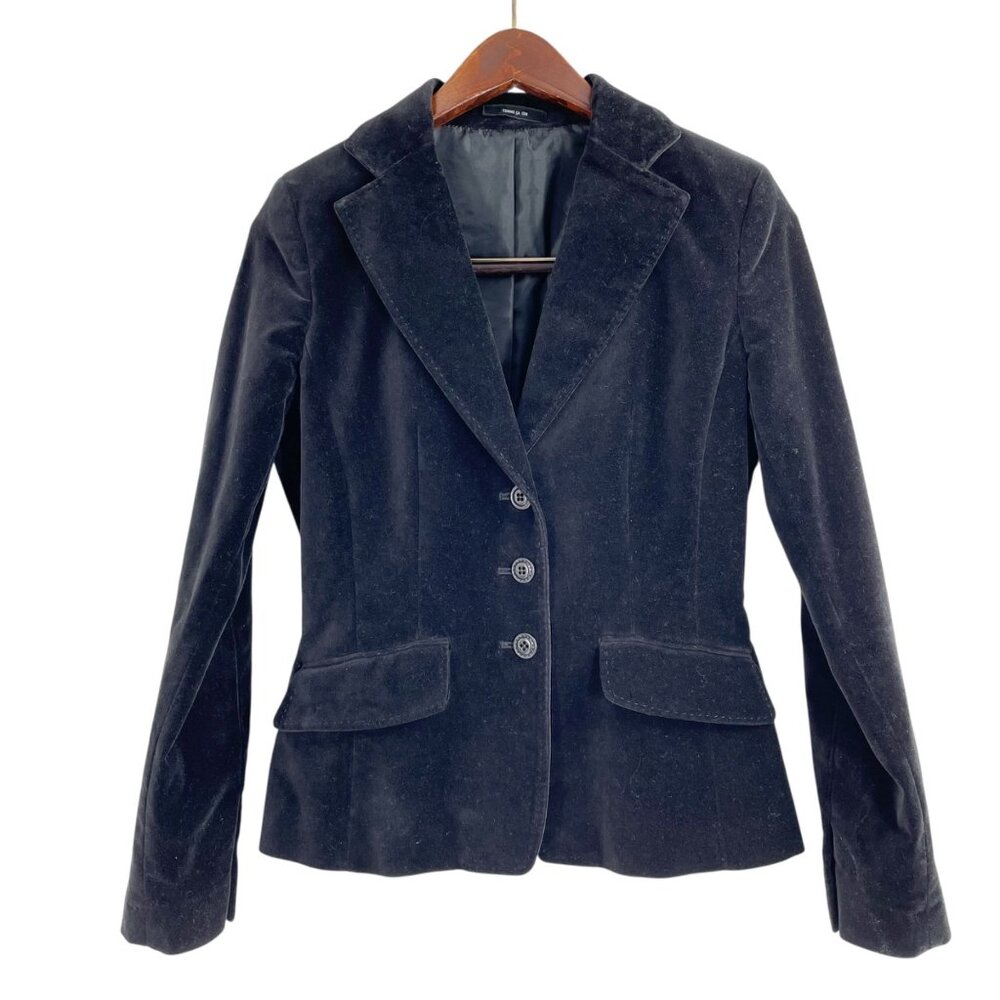 Comme Ca Ism Womens Blazer Size 4 Velvet Black Jacket Tailored Fit Dark Academia